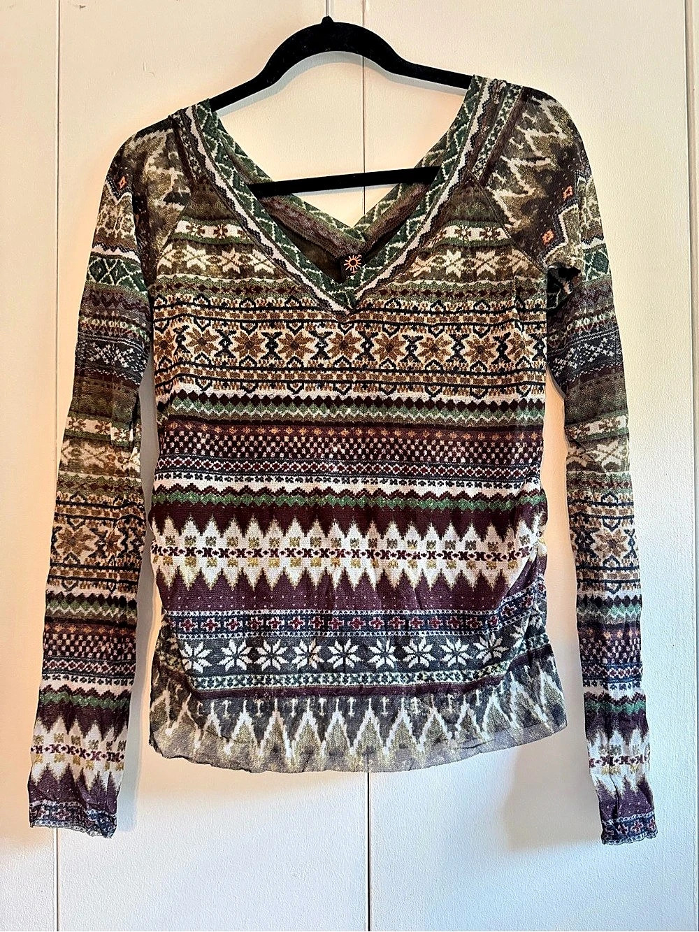 Jean Paul Gaultier Soleil Fair Isle Illusion Mesh Top Brown & Green Large Like N